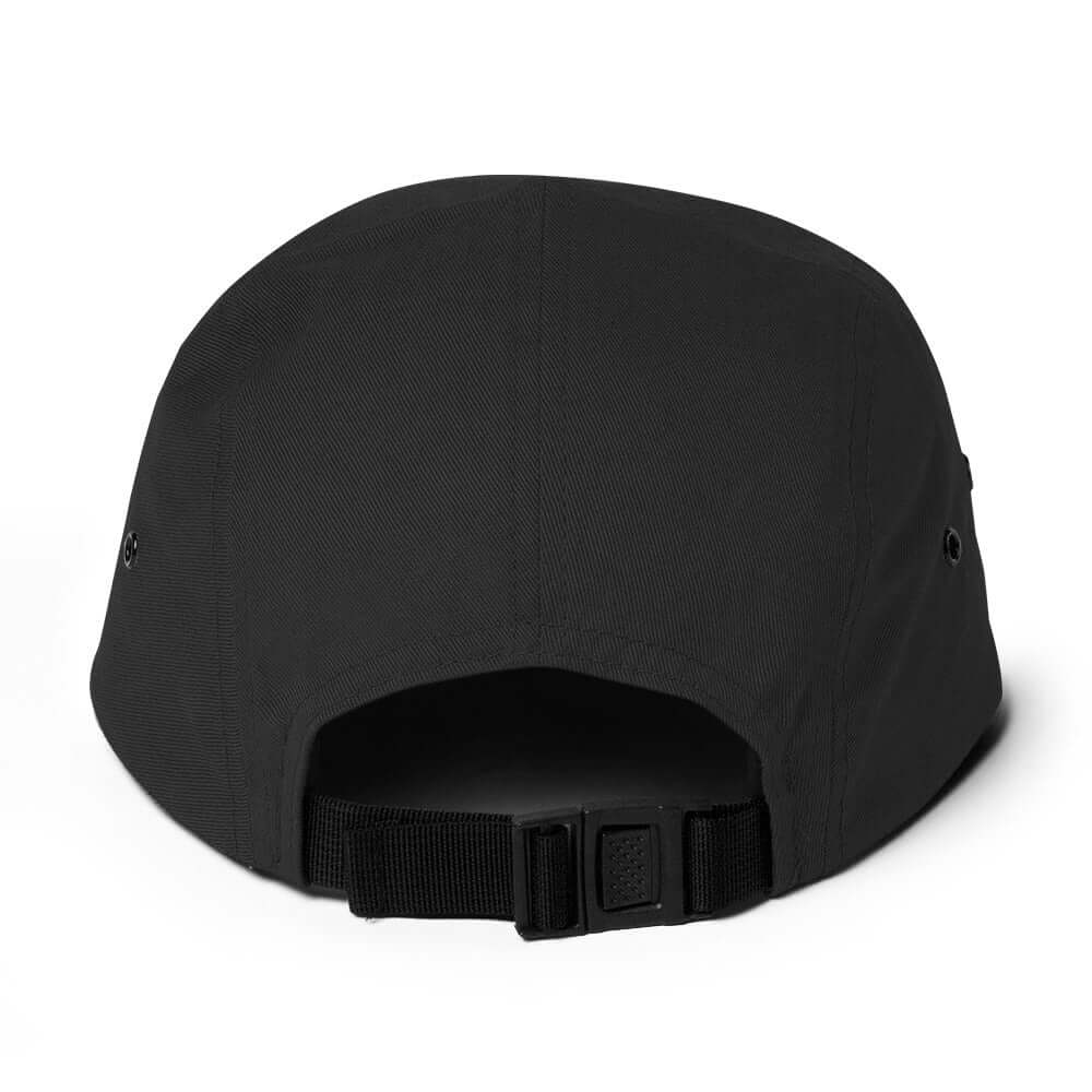 Back view of Breck Five Panel Hat with nylon strap clip closure, part of official licensed ski resort apparel by Mtns Co.