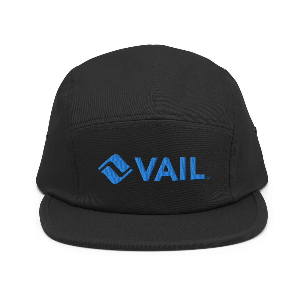 Vail Five Panel Hat from Mtns Co, officially licensed ski resort apparel featuring a classic design and trail map logo.