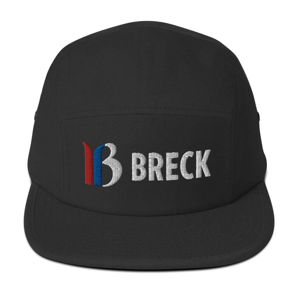Breck Five Panel Hat by Mtns Co, official licensed ski resort apparel with trail map logo, soft-structured and low profile design.