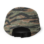 Keystone Panel Cap back view with camo design, nylon strap clip closure, official licensed ski resort apparel Mtns Co Trail Map Logo.