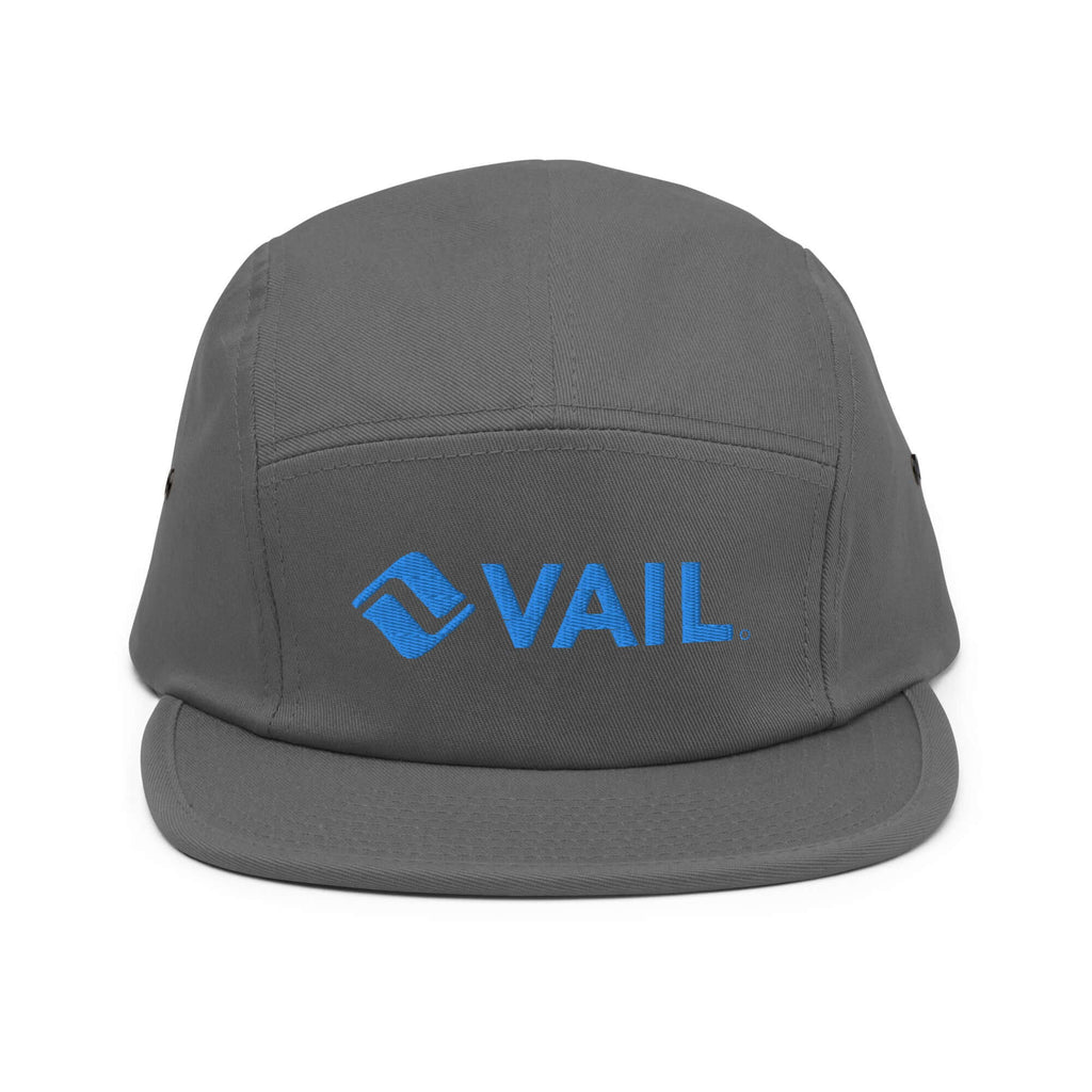 Vail Five Panel Hat by Mtns Co, official licensed ski resort apparel featuring Trail Map Logo, low profile camper cap.