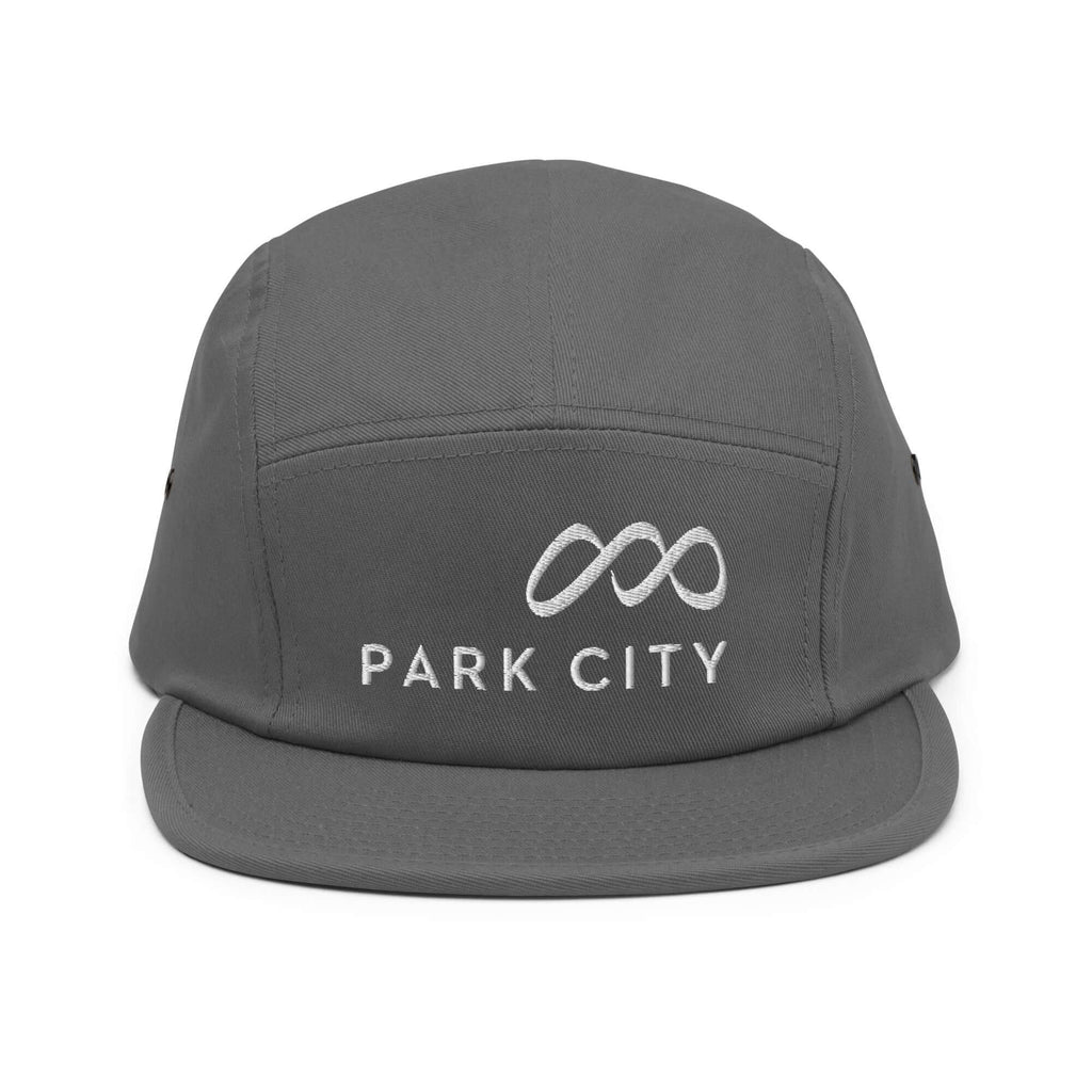 Park City Five Panel Hat by Mtns Co, official licensed ski resort apparel featuring Park City logo.