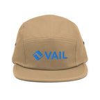 Vail Five Panel Hat featuring the official licensed ski resort apparel Mtns Co Trail Map Logo.