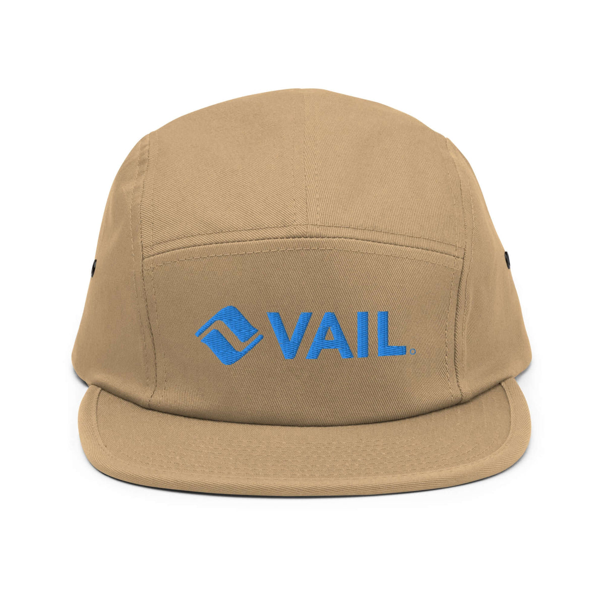Vail Five Panel Hat featuring the official licensed ski resort apparel Mtns Co Trail Map Logo.