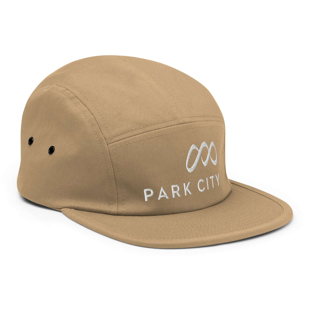 Park City Five Panel Hat by Mtns Co, official licensed ski resort apparel with trail map logo.