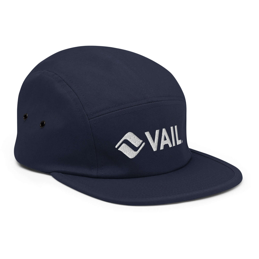 Vail Five Panel Hat featuring Mtns Co Trail Map Logo, official licensed ski resort apparel for comfort and style.