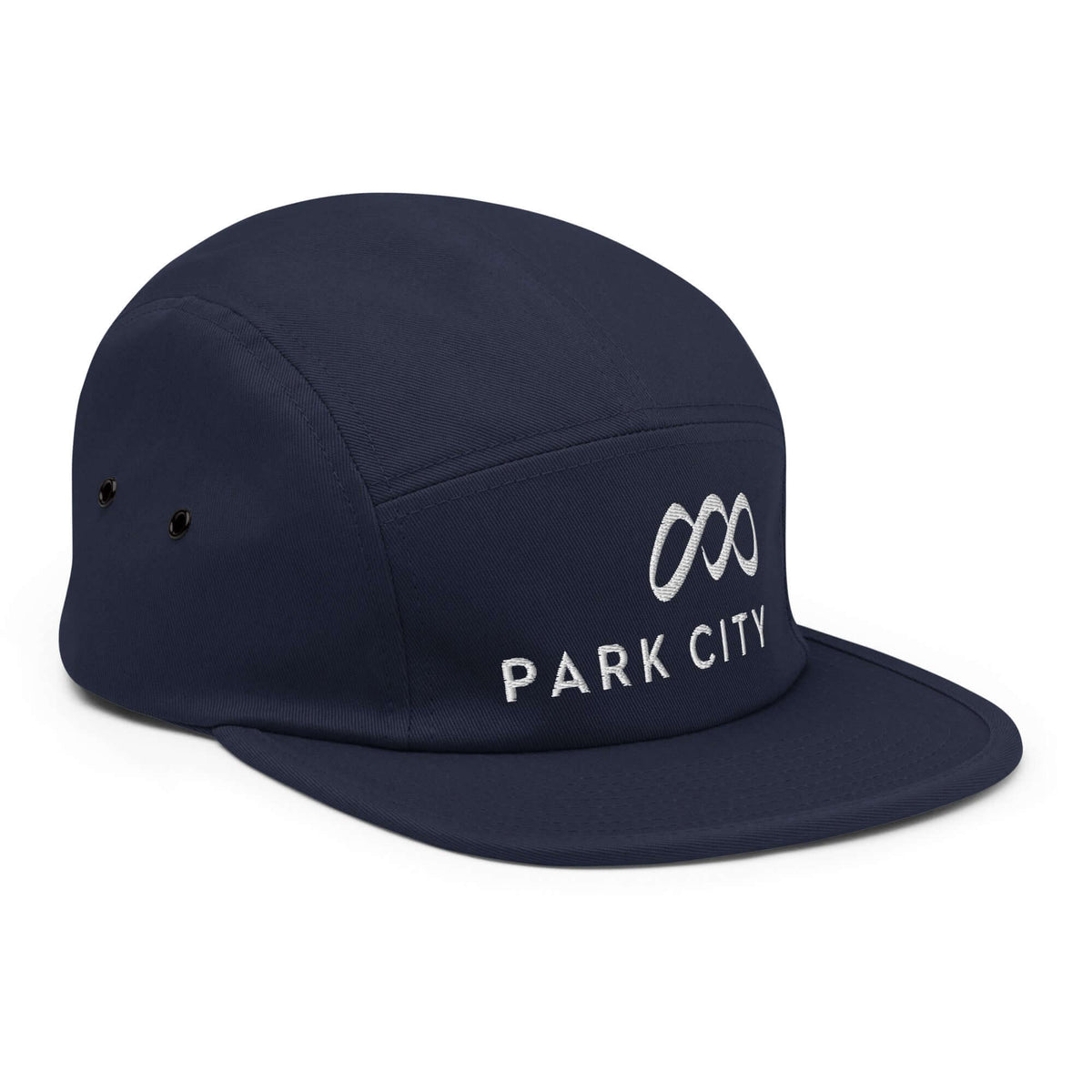 Park City Five Panel Hat from Mtns Co, official licensed ski resort apparel with trail map logo, soft-structured, low profile.