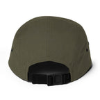 Back view of Breck Five Panel Hat by Mtns Co featuring nylon strap clip closure and soft-structured design.