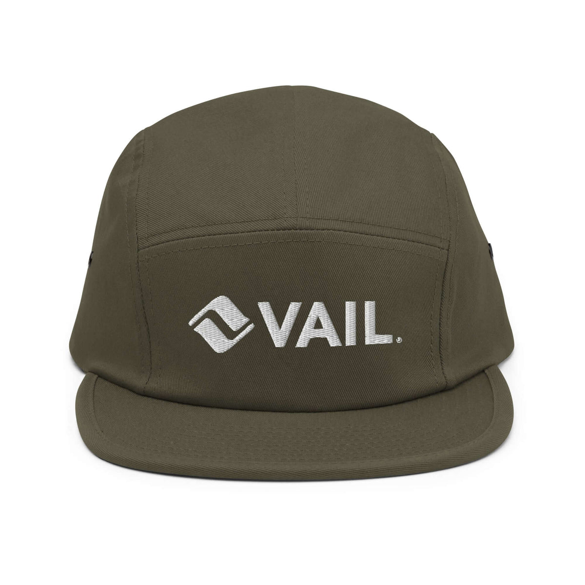 Vail Five Panel Hat by Mtns Co, official licensed ski resort apparel featuring Trail Map Logo, soft-structured cap.