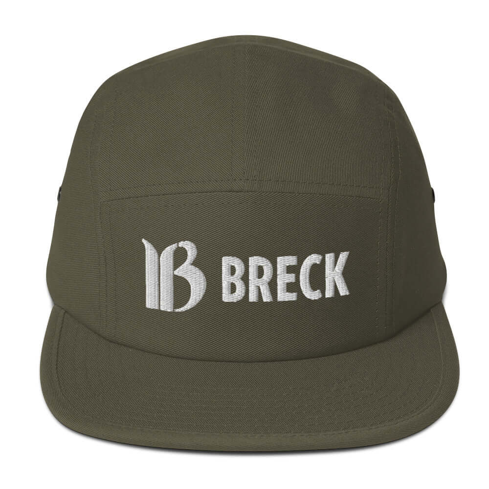 Breck Five Panel Hat by Mtns Co, official licensed ski resort apparel with trail map logo, comfortable camper style cap.