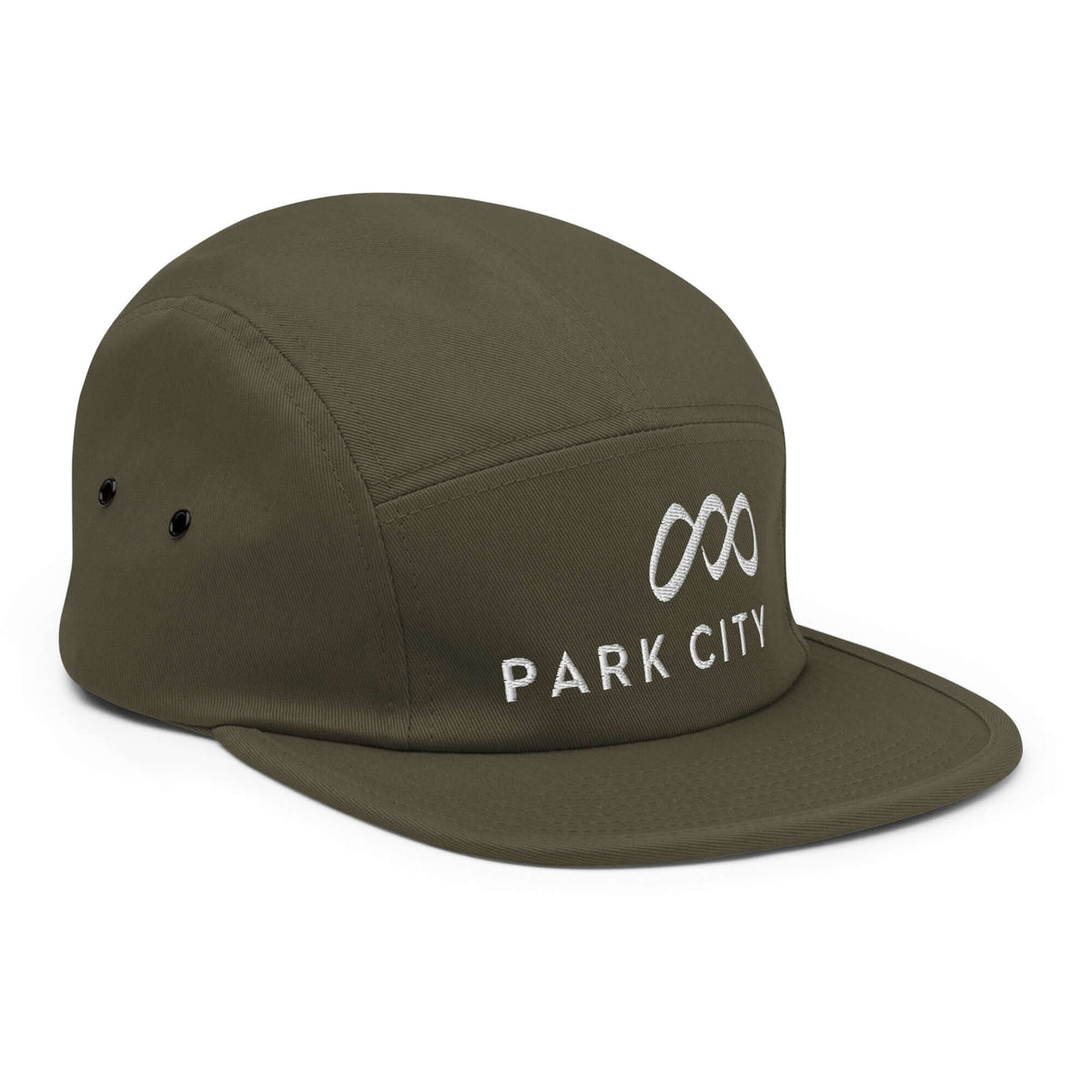 Park City Five Panel Hat by Mtns Co, an official licensed ski resort apparel with trail map logo.