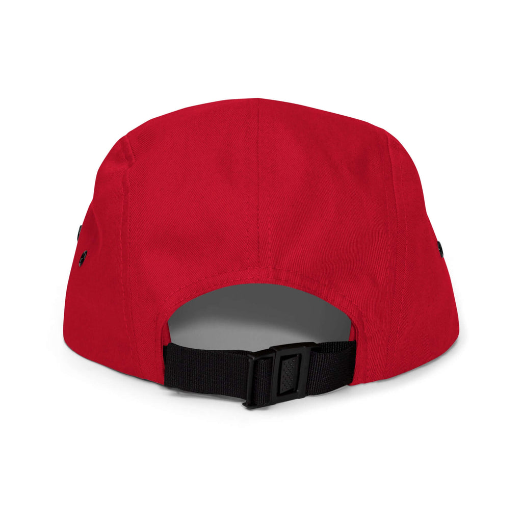Park City Five Panel Hat back view, featuring nylon strap clip closure, official licensed ski resort apparel by Mtns Co.