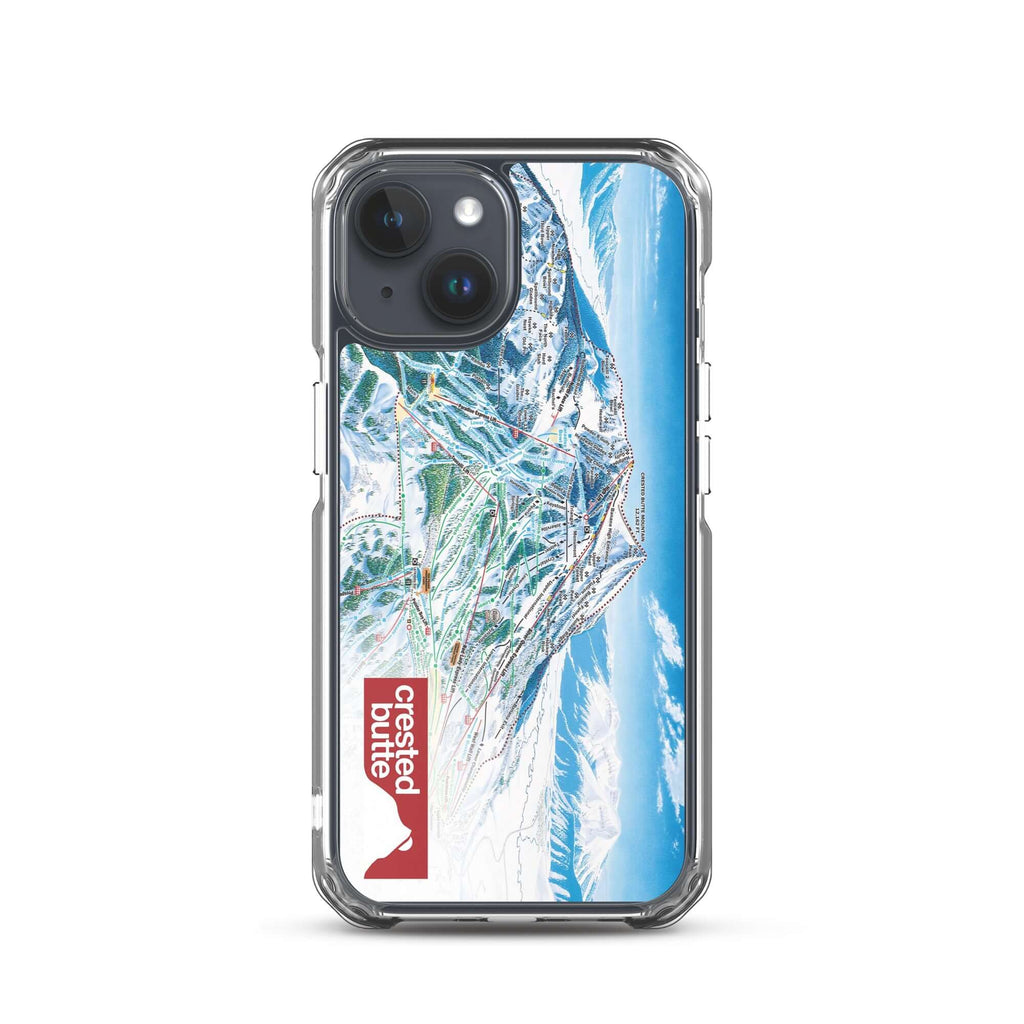 Crested Butte Trail Map iPhone Case with Mtns Co branding, protecting against scratches and dirt, featuring a detailed ski resort map.