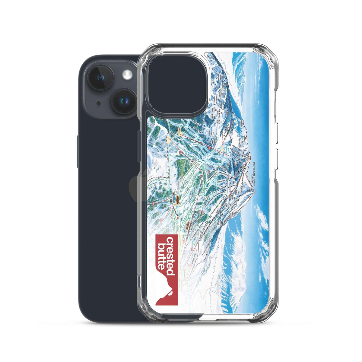 Crested Butte Trail Map iPhone Case featuring Mtns Co logo, protecting against scratches and dirt.
