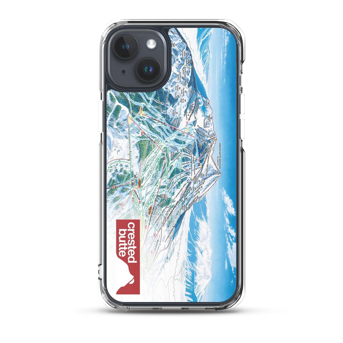Crested Butte Trail Map iPhone Case by Mtns Co featuring official ski resort map and logo design.