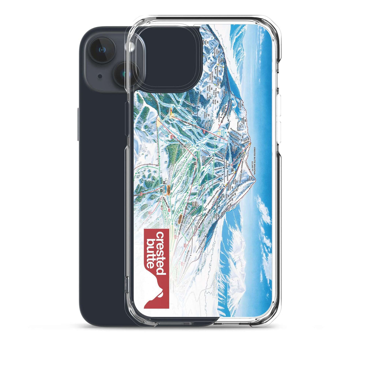 Crested Butte Trail Map iPhone Case featuring Mtns Co logo and official ski resort design.