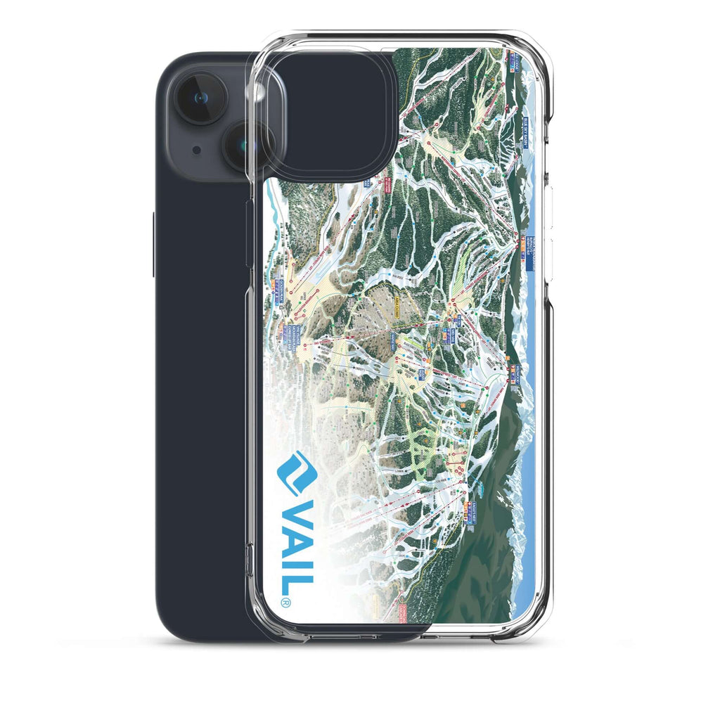 Vail Trail Map iPhone Case showcasing the official Vail Trail Map design, by Mtns Co, for ski resort enthusiasts.