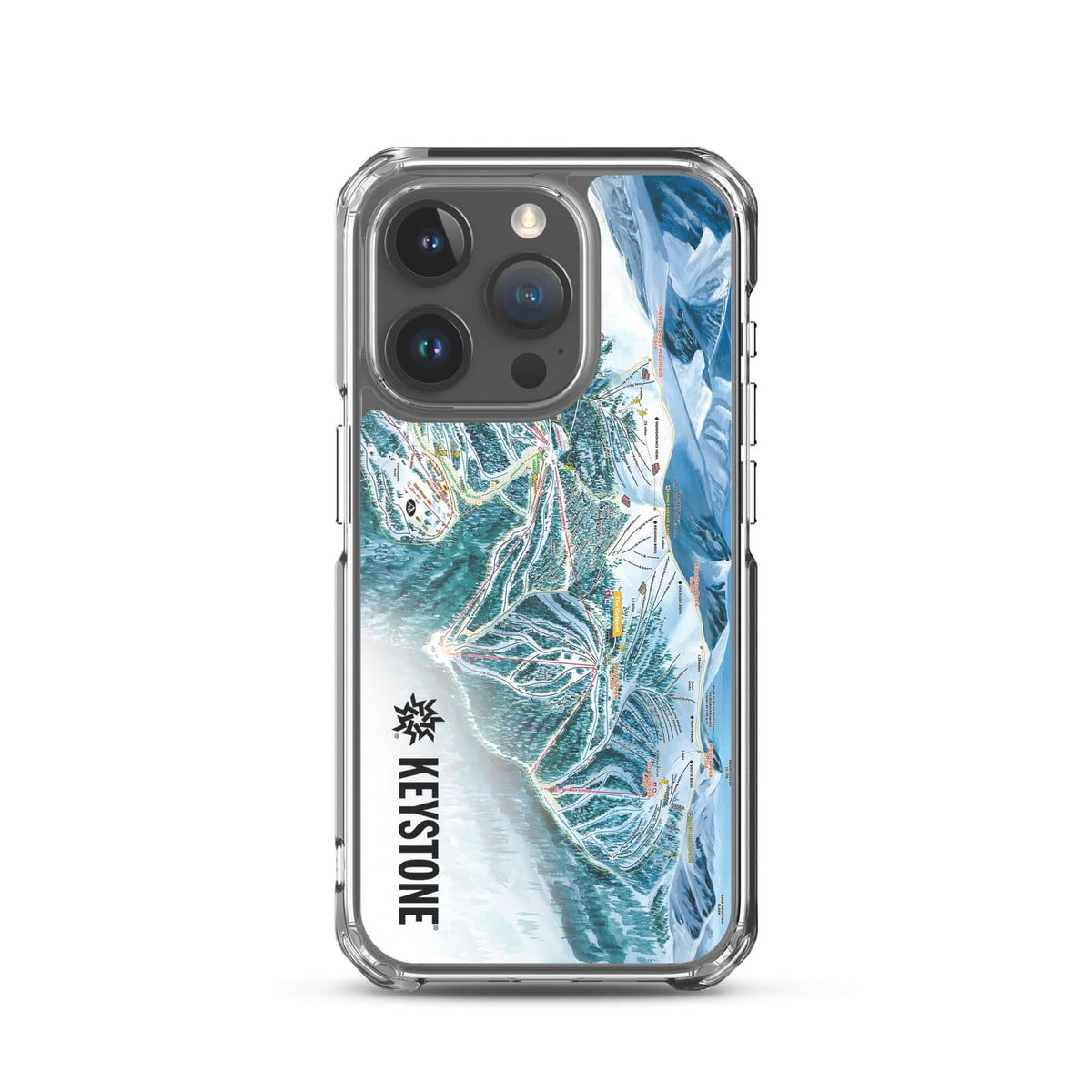 Keystone Trail Map iPhone Case with Mtns Co logo, providing protection and style for ski resort enthusiasts.