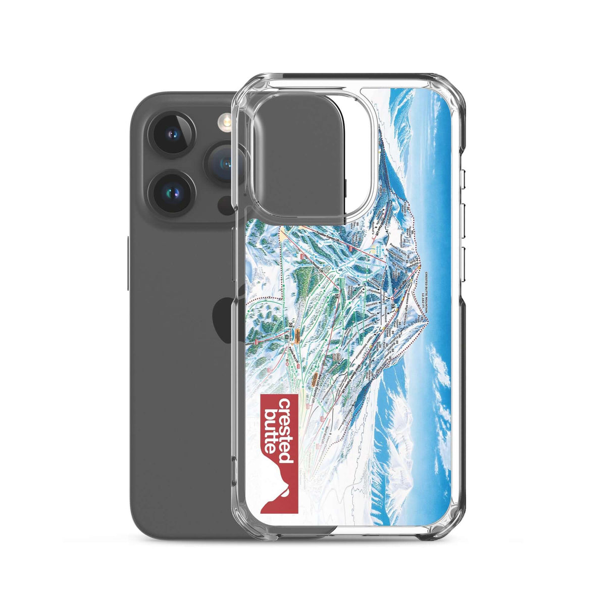 Crested Butte Trail Map iPhone Case showcasing the official ski resort map, designed by Mtns Co for ultimate protection.