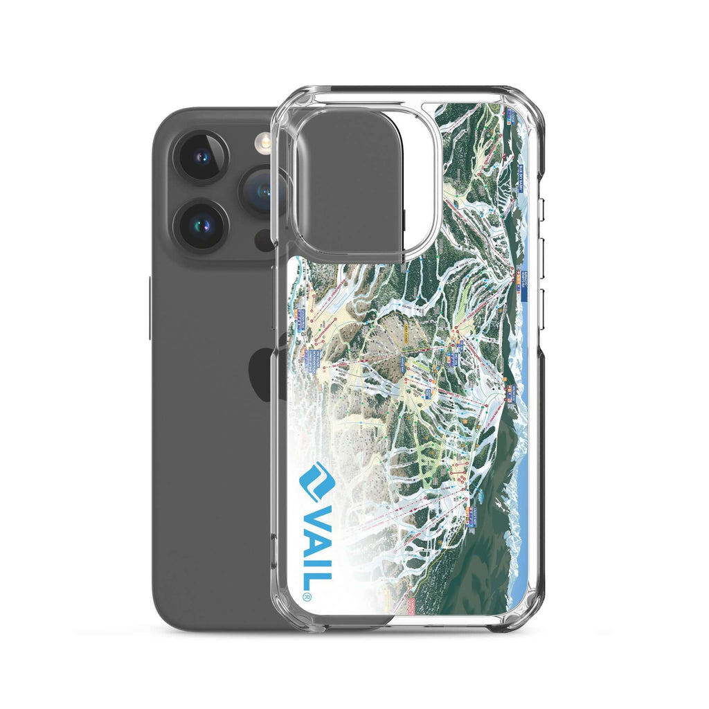 Vail Trail Map iPhone Case featuring official Vail Trail Map and Mtns Co logo for ski resort lovers.