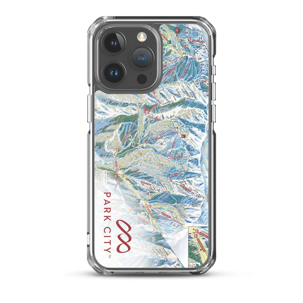 Park City Trail Map iPhone Case featuring Mtns Co Trail Map Logo for ski enthusiasts.