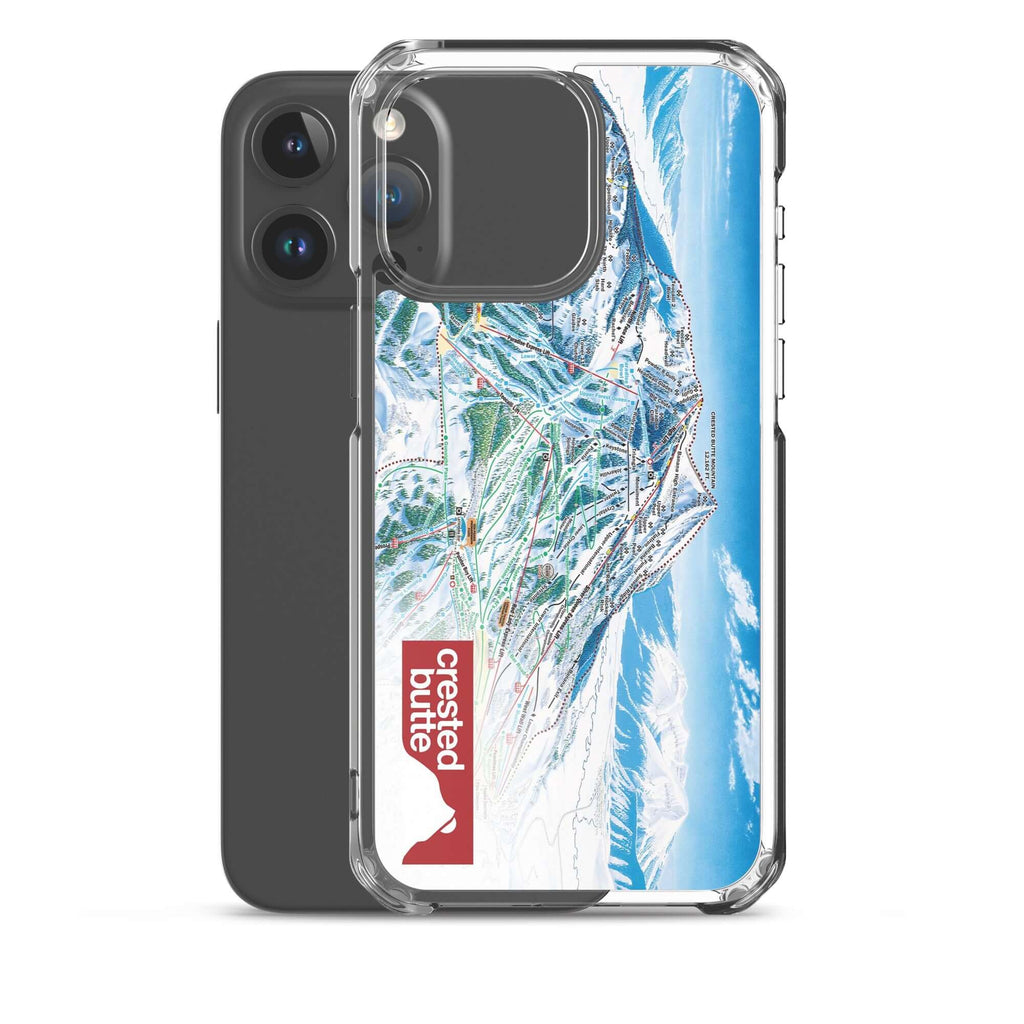 Crested Butte Trail Map iPhone Case with Mtns Co logo and official ski resort design, offering sleek phone protection.
