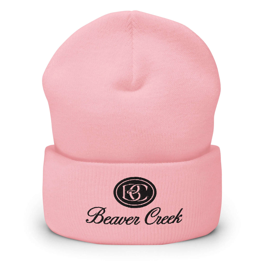 Beaver Creek Beanie in pink with Mtns Co Trail Map Logo, official licensed ski resort apparel for adults.