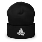 Kirkwood Beanie featuring the embroidered Mtns Co Trail Map Logo, perfect for ski resort enthusiasts.