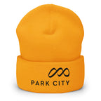 Park City Beanie in bright yellow featuring Mtns Co official ski resort logo for stylish warmth on the slopes.