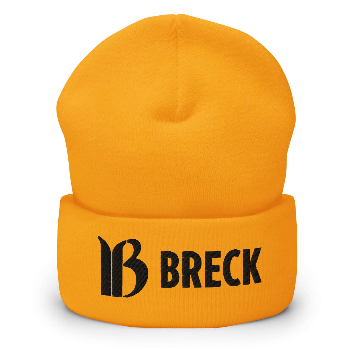 Breckenridge Beanie in bright yellow with black 'B BRECK' logo, perfect for under ski helmets by Mtns Co.