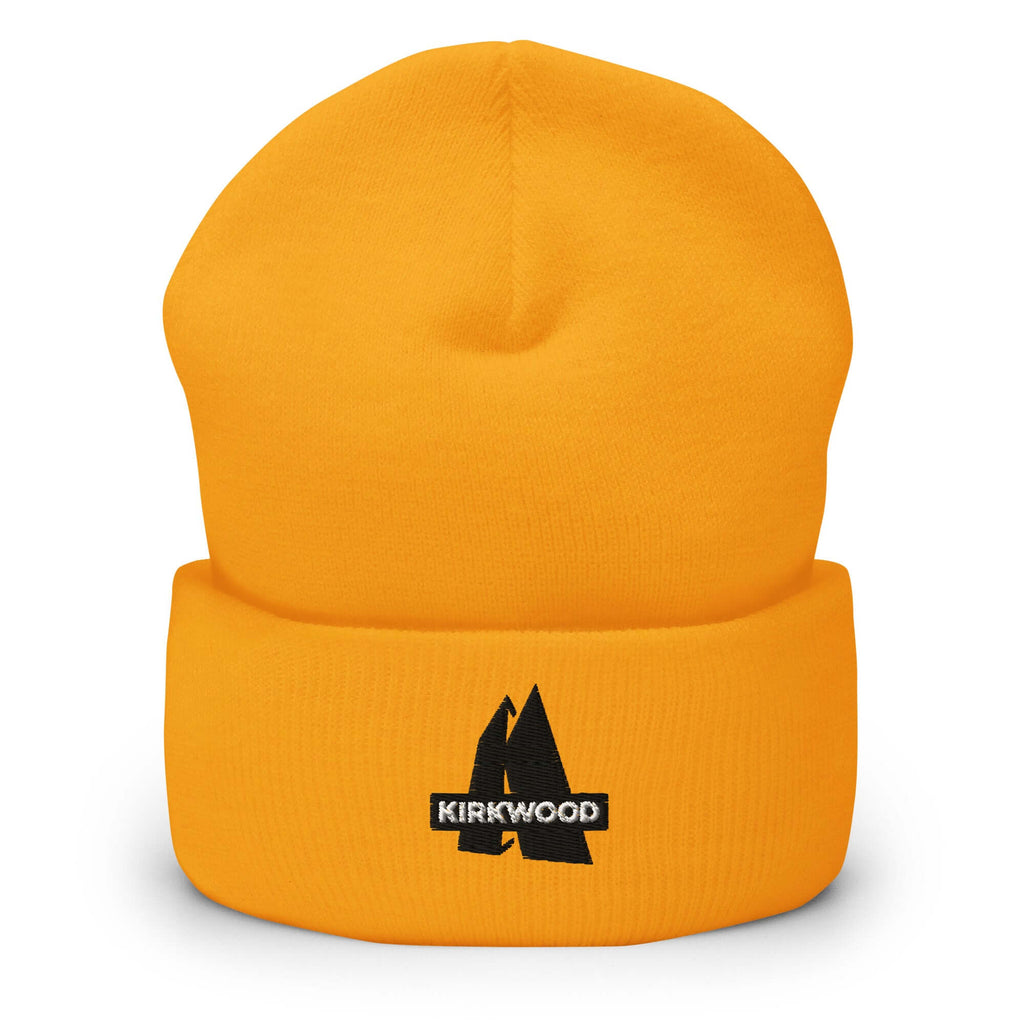Kirkwood Beanie featuring Mtns Co official logo in bright yellow for ski resort wear.
