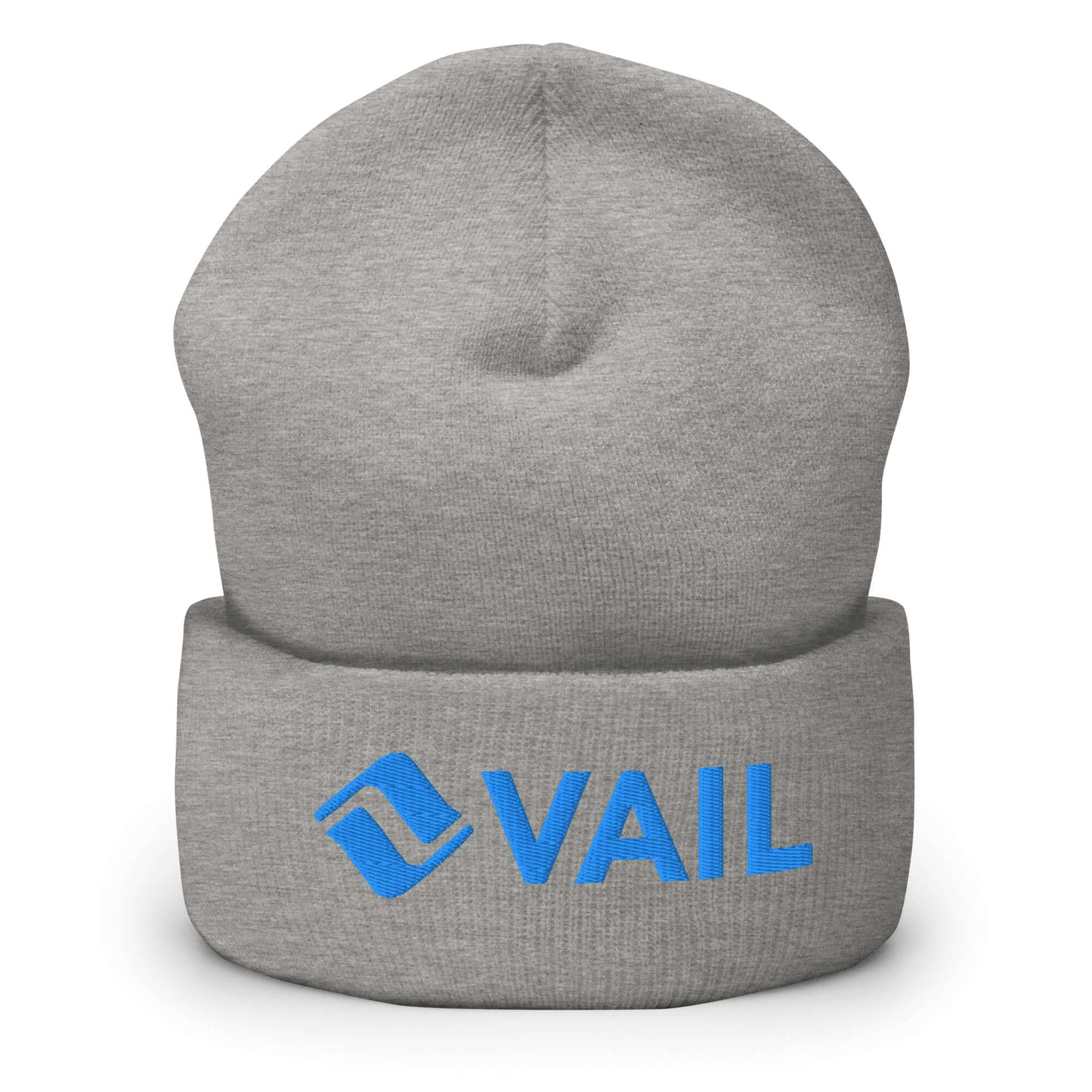 Vail Beanie featuring the official logo of Vail resort, perfect for ski days under helmets, by Mtns Co.