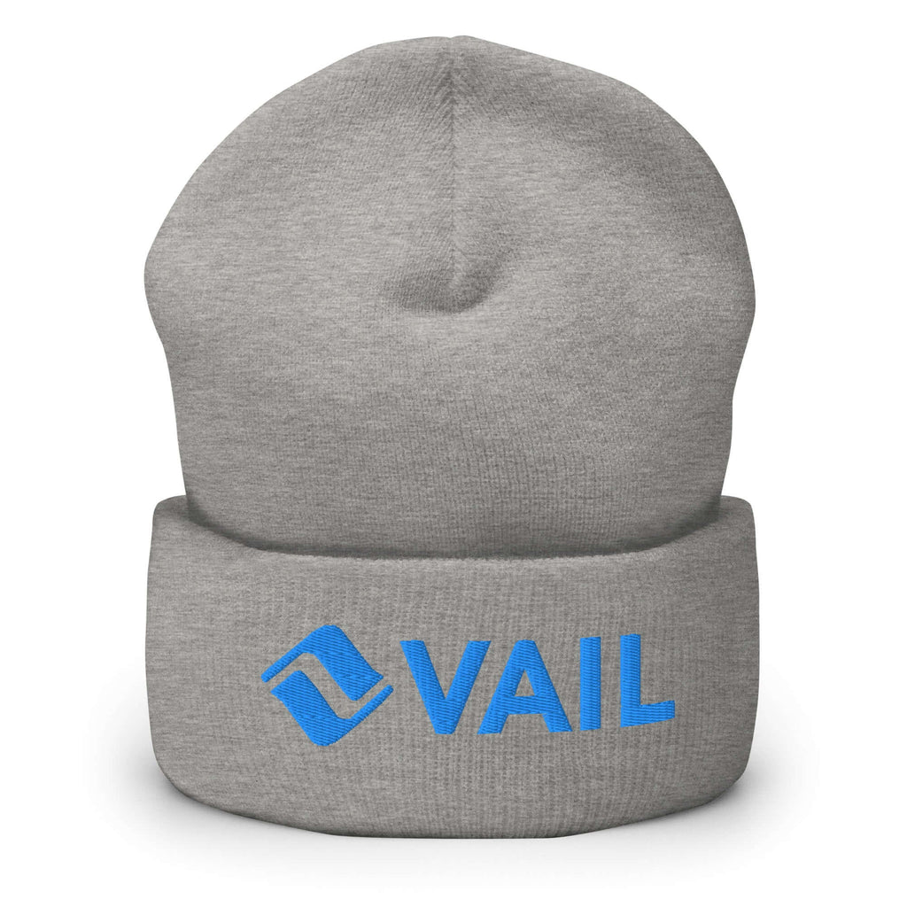 Vail Beanie featuring the official logo of Vail resort, perfect for ski days under helmets, by Mtns Co.