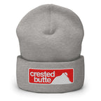 Crested Butte Beanie featuring embroidered resort logo, soft Turbo acrylic, and Mtns Co Trail Map Logo for ski enthusiasts.