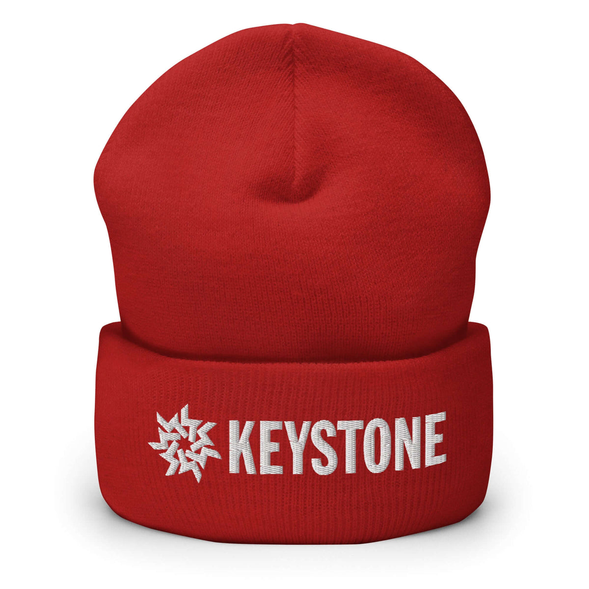 Keystone Beanie, official licensed ski resort apparel by Mtns Co, featuring embroidered logo on a red cuffed beanie.