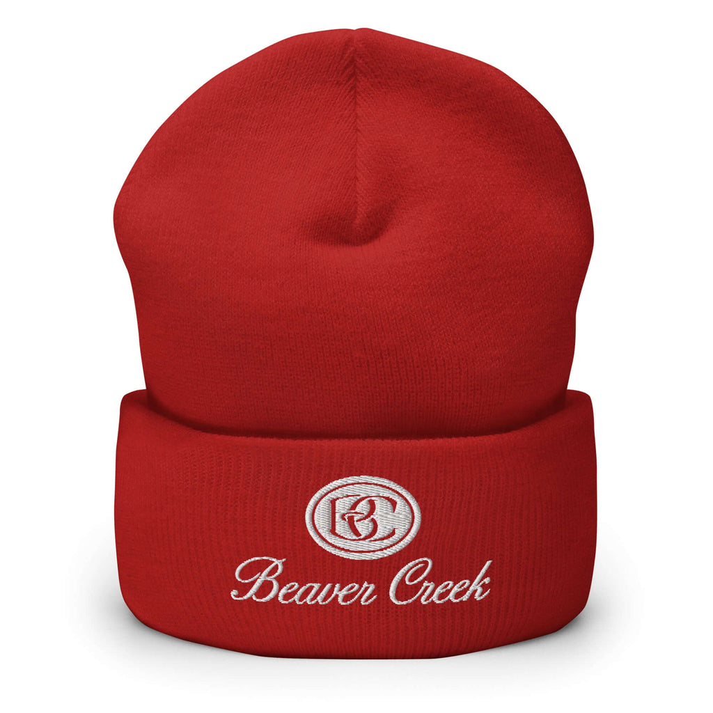 Beaver Creek Beanie in red color with embroidered logo, official licensed ski resort apparel by Mtns Co.