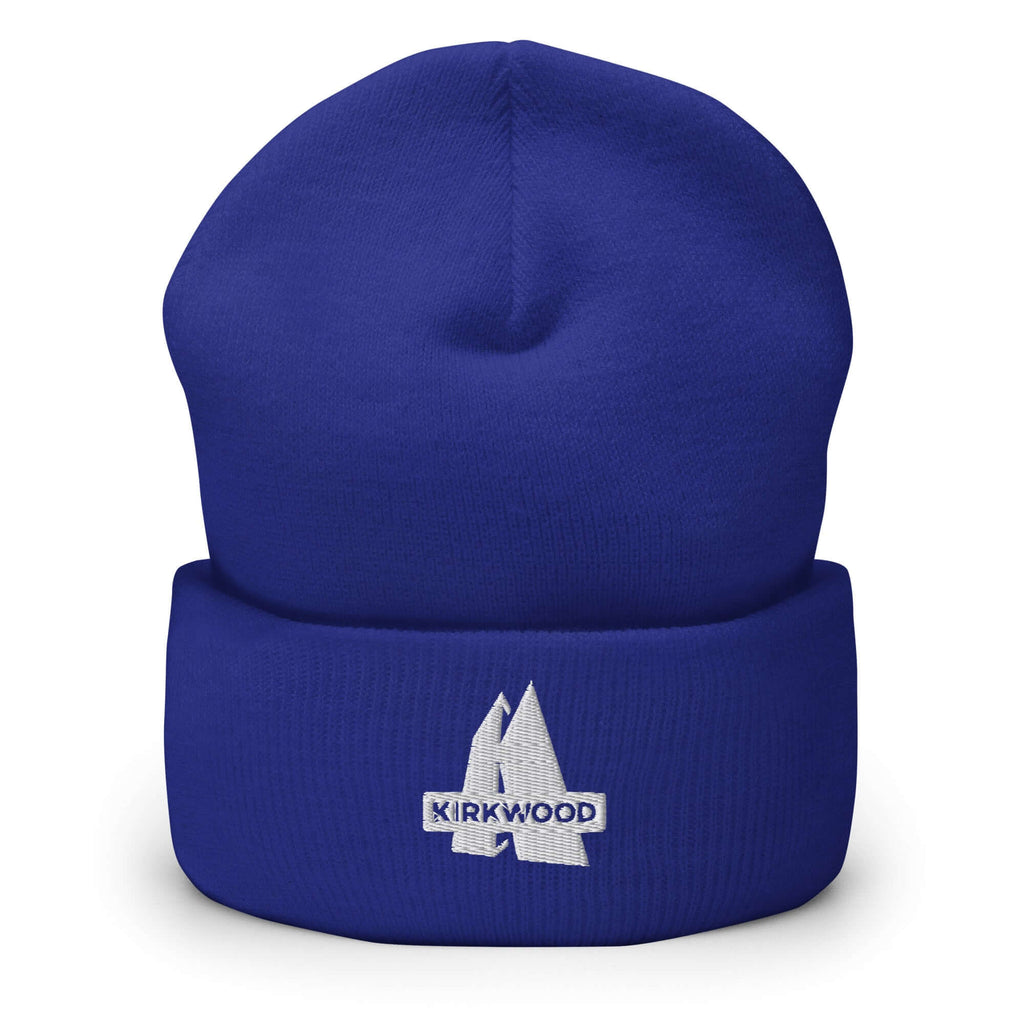 Kirkwood Beanie in blue with embroidered logo, official licensed ski resort apparel by Mtns Co.