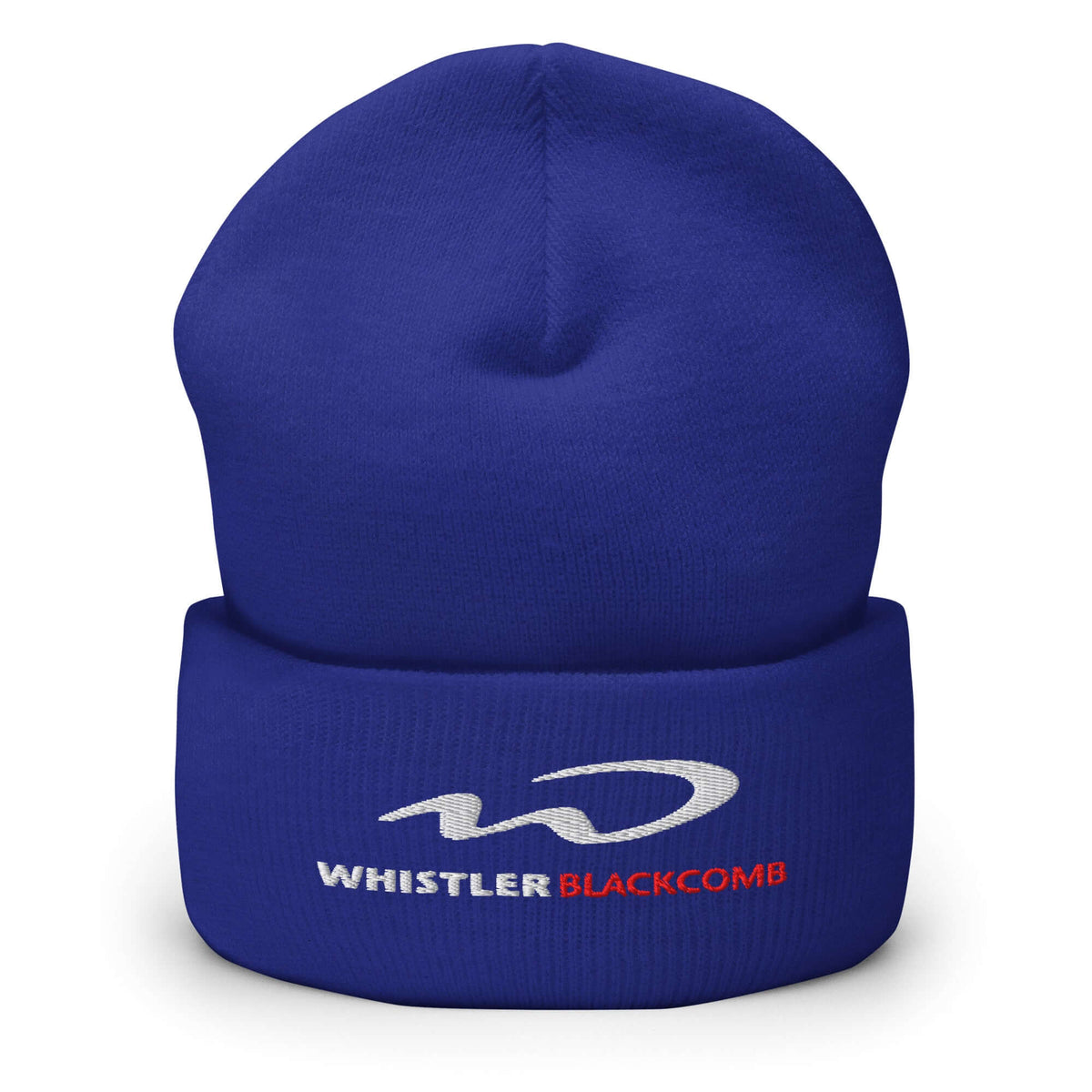 Whistler Blackcomb Beanie in blue with Mtns Co Trail Map Logo, perfect for under ski helmets and for cold outings.