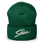 Stowe Beanie, official licensed ski resort apparel by Mtns Co, featuring embroidered Stowe logo in green, perfect under ski helmet.