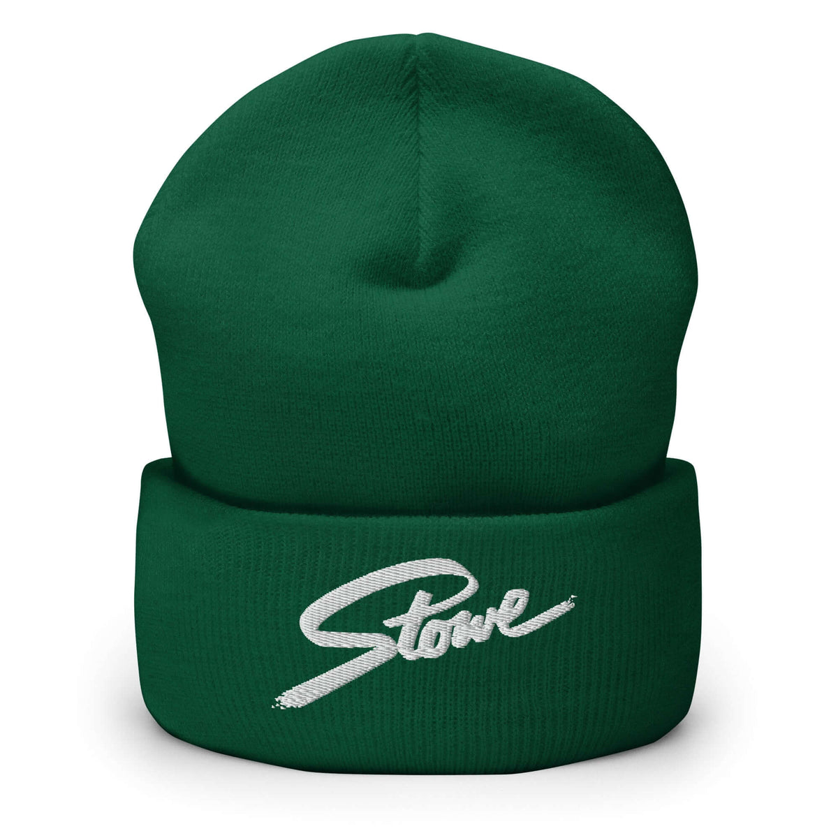 Stowe Beanie, official licensed ski resort apparel by Mtns Co, featuring embroidered Stowe logo in green, perfect under ski helmet.
