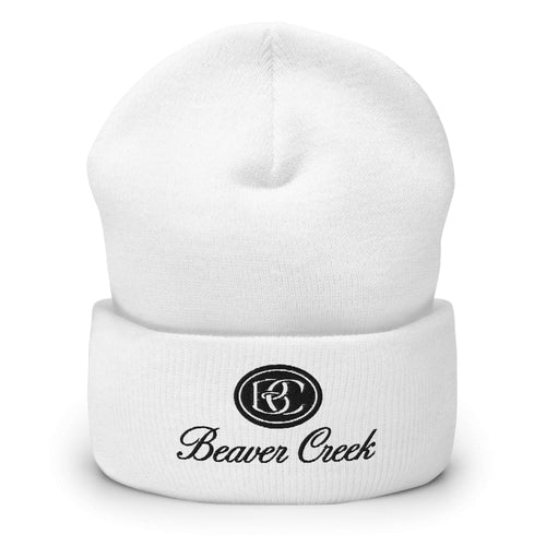 Beaver Creek Beanie by Mtns Co, official licensed ski resort apparel, cozy white knit hat featuring Trail Map Logo.