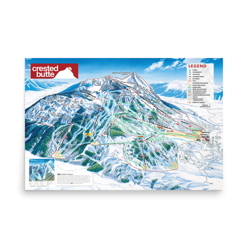Crested Butte Ski Resort Trail Map Poster Unframed 36x24
