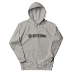 Mtns Co Keystone Hoodie in grey with a black Keystone Resort logo, featuring a front pouch pocket and three-panel hood