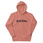 Mtns Co Keystone Hoodie in dusty rose featuring a black Keystone Resort logo, three-panel hood, and front pouch pocket