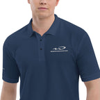 Whistler Blackomb Polo Golf Shirt featuring Mtns Co Trail Map Logo in navy, perfect for official licensed ski resort apparel.