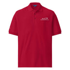 Whistler Blackomb Polo Golf Shirt in red, official licensed ski resort apparel Mtns Co Trail Map Logo.