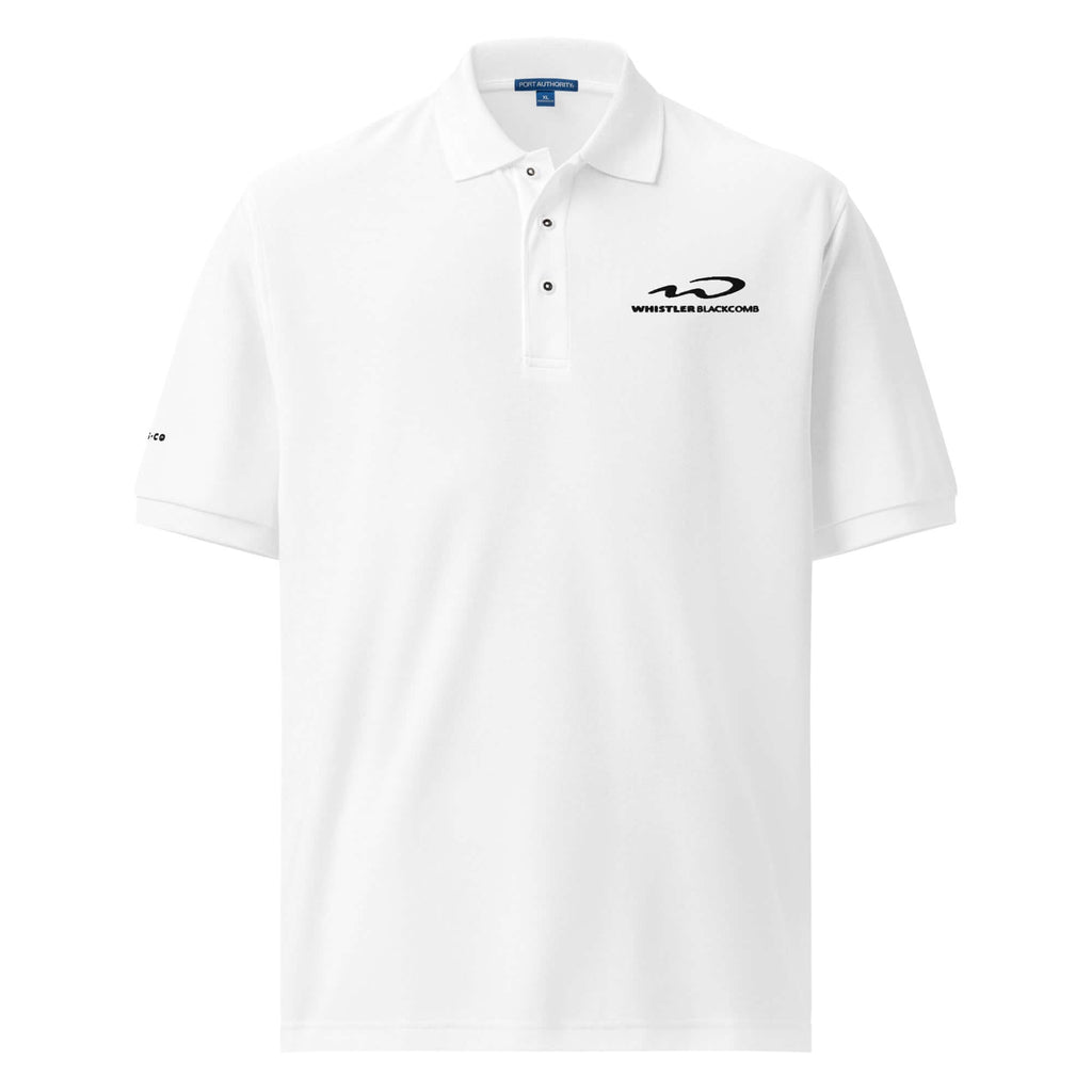 Whistler Blackomb Polo Golf Shirt from Mtns Co, featuring the official licensed ski resort apparel and Trail Map Logo.