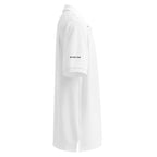 Whistler Blackomb Polo Golf Shirt in white side view, featuring Mtns Co logo, official licensed ski resort apparel.