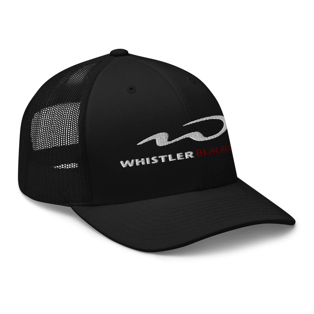 Whistler Blackcomb Trucker Hat by Mtns Co, official licensed ski resort apparel with breathable mesh back.