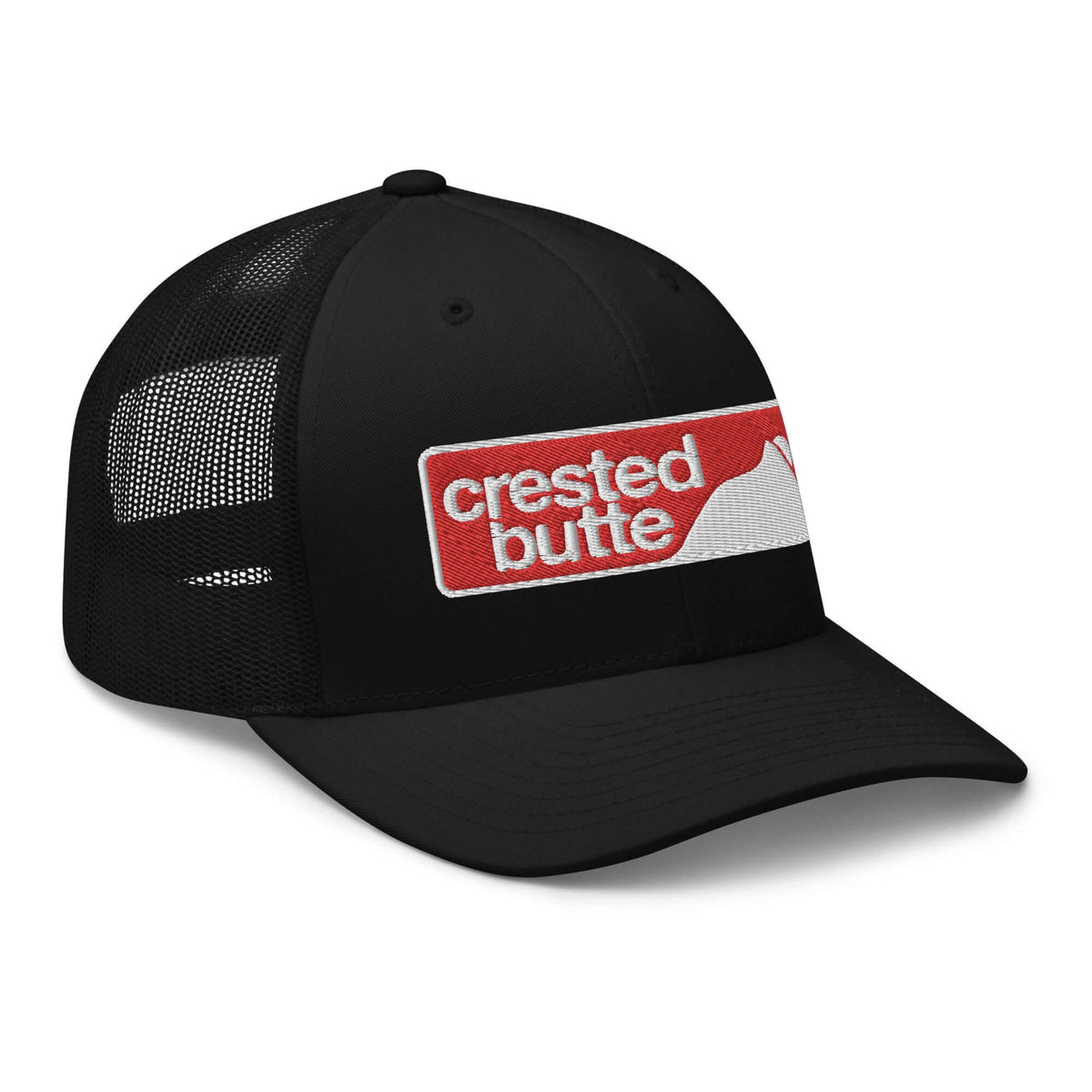Crested Butte Trucker Hat by Mtns Co, official licensed ski resort apparel, featuring a structured design and breathable mesh back.